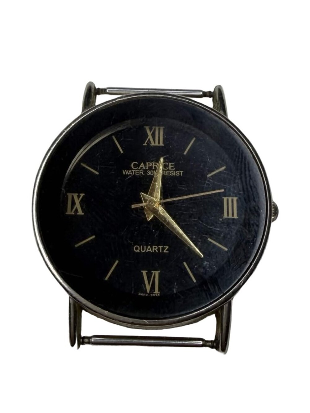 Vintage Caprice Quartz Watch Unisex Gold Tone Black Dial Japan Movt No Strap